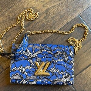 Louis Vuitton Blue Lace Floral Wallet On Chain WOC Chain Twist Bag